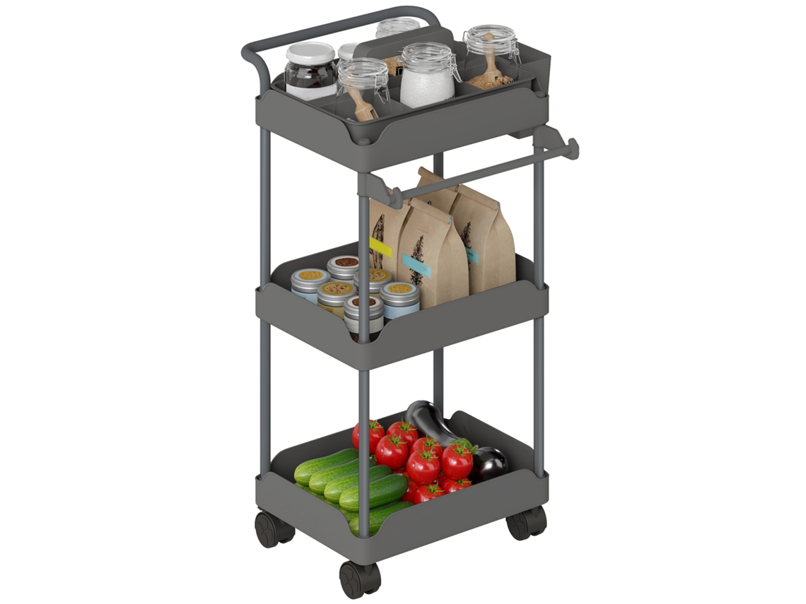 Carrinho Auxiliar com 3 níveis e cestos extraíveis BTFORUS (42x42.5x76cm)