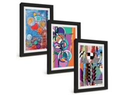 Composição De Quadros Círculos Abstratos Coloridos, Geometria Espelharte (3 Peças 20x30 Cm)