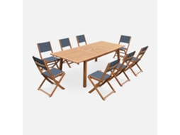 Conjunto De Jardim Com Mesa Extensível Em Madeira Com 8 Cadeiras, Madeira E Antracite