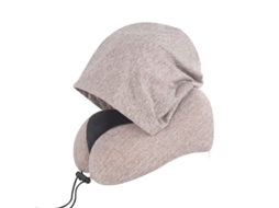 Lurelia Almofada Viagem, Espuma Viscoelástica, Formato U, Apoio Pescoço, Capuz, Capa Lavável, Protetores Auriculares, 25x23x15cm, 400g