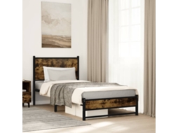 Estrutura De Cama Sem Colchão 75x190 Cm Metal Carvalho Fumado