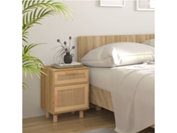 Vidaxl Mesa De Cabeceira Pinho Maciço E Vime Natural Castanho