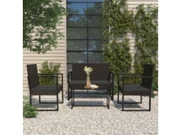 Vidaxl 4 Pcs Conjunto Lounge De Jardim C/ Almofadões Vime Pe Preto