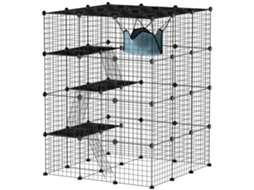 Recinto Modular Quatro Níveis Em Malha Metálica, Cor Preta, Para Interior, 105x140 Cm Para Companheiros De Lar