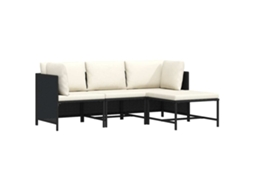 Vidaxl 4 Pcs Conjunto Sofás De Jardim Com Almofadões Vime Pe Preto