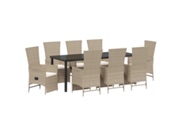 Conjunto 9 Conjunto De Jardim Vidaxl Bege Vime Pe (200 X 80 X 73 Cm)