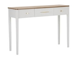 Mesa De Consola Matera 107x37x80 Cm - Mesa De Consola Em Madeira Branca E Castanha Com 3 Gavetas E Detalhes Dourados - Estilo Boho Chic