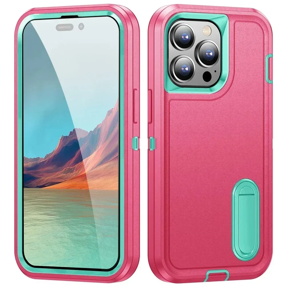 (ouro Rosa, Iphone 15 Pro) Capa Protetora 3 Em 1 Com Suporte, Capa Protetora De Tpu Resistente A Impactos De Nível Militar