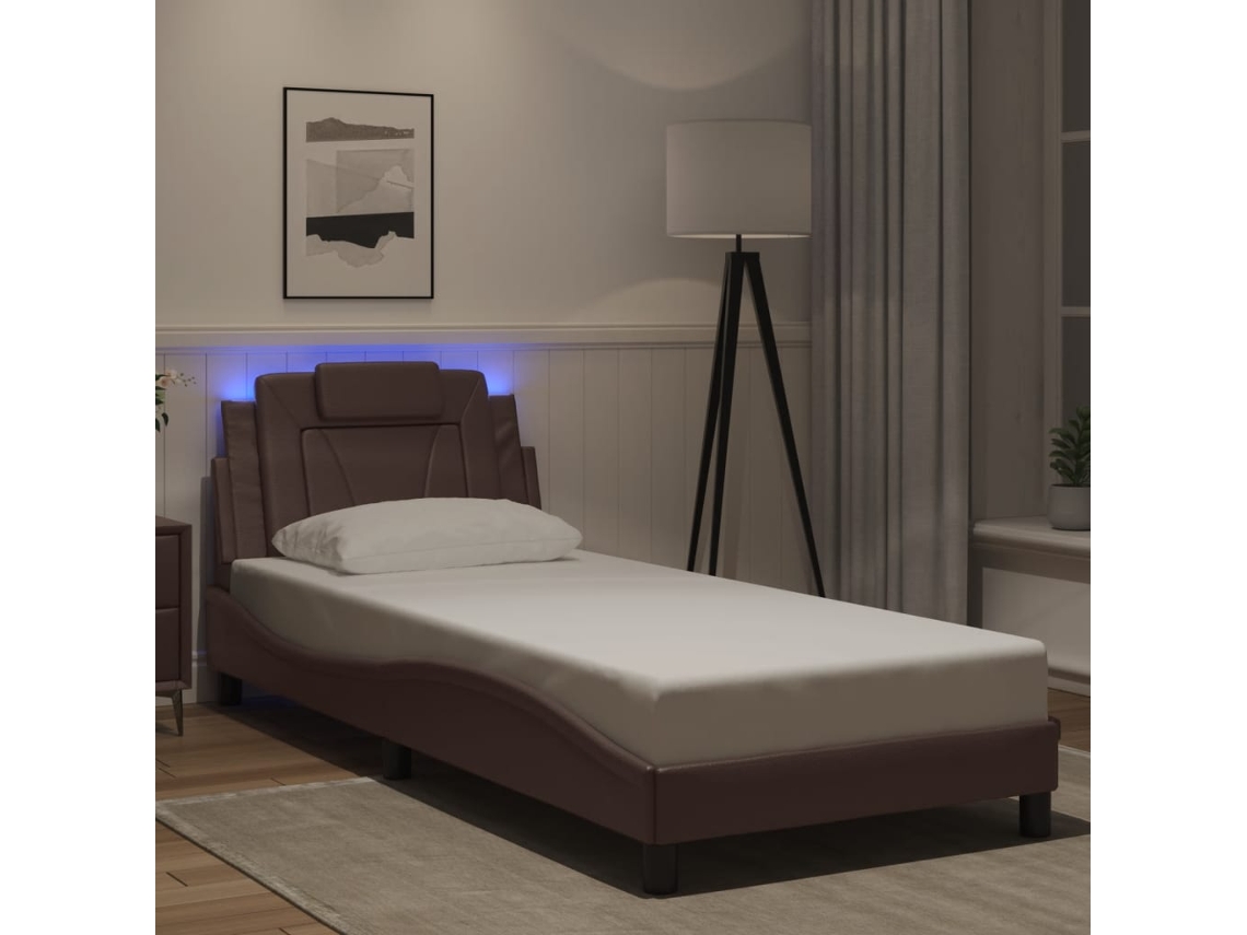 Estrutura Cama C/ Luzes Led 80x200 Cm Couro Artificial Castanho