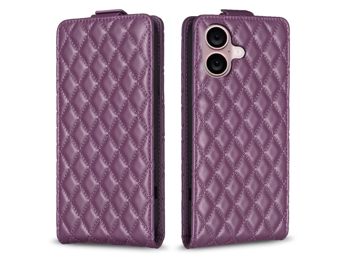 Capa Em Couro Pu Com Suporte Para Apple Iphone 16 - Roxo Escuro