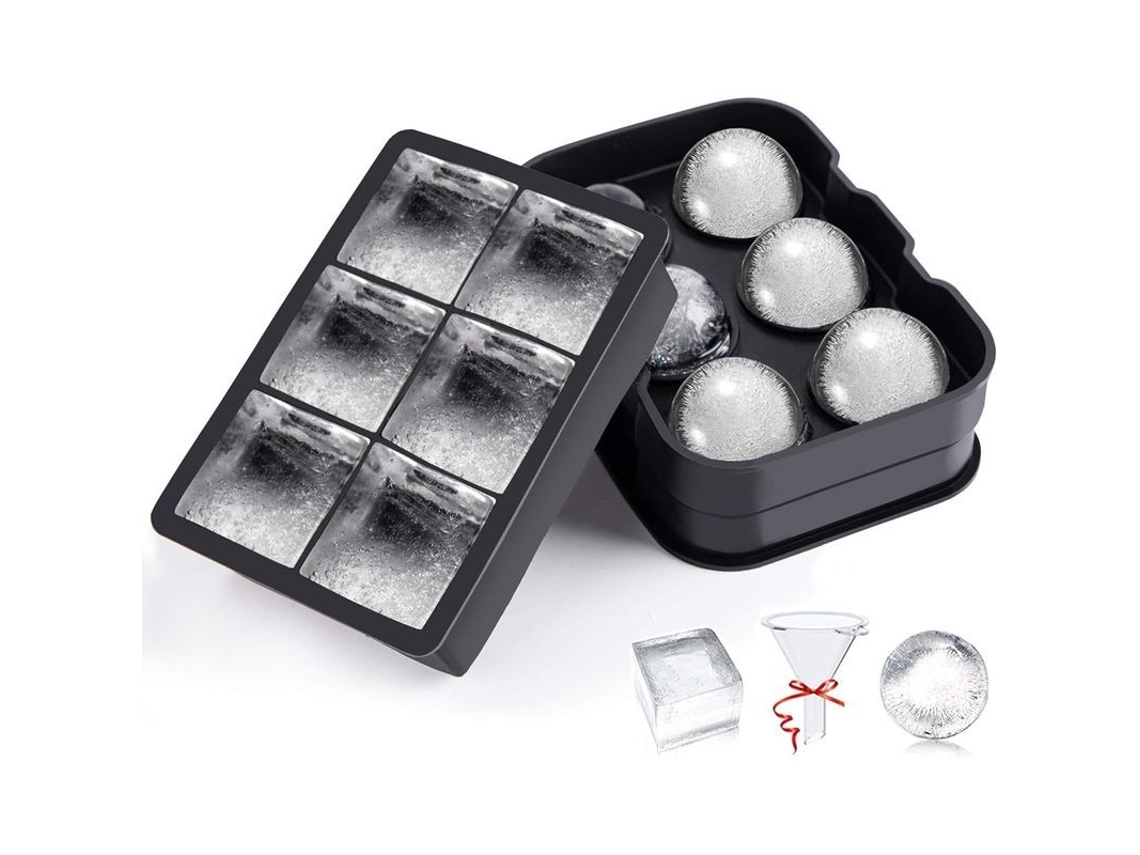 2 Formas de Gelo de Silicone com Tampas, Cubos Quadrados Grandes e Esferas para Coquetéis e Uísque