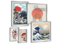 Composição De Quadros Terra, Espaço, Tempestade, Galáxia Moldura Prateada Quadros Para O Escritório Espelharte (conjunto De 5 Imagens)