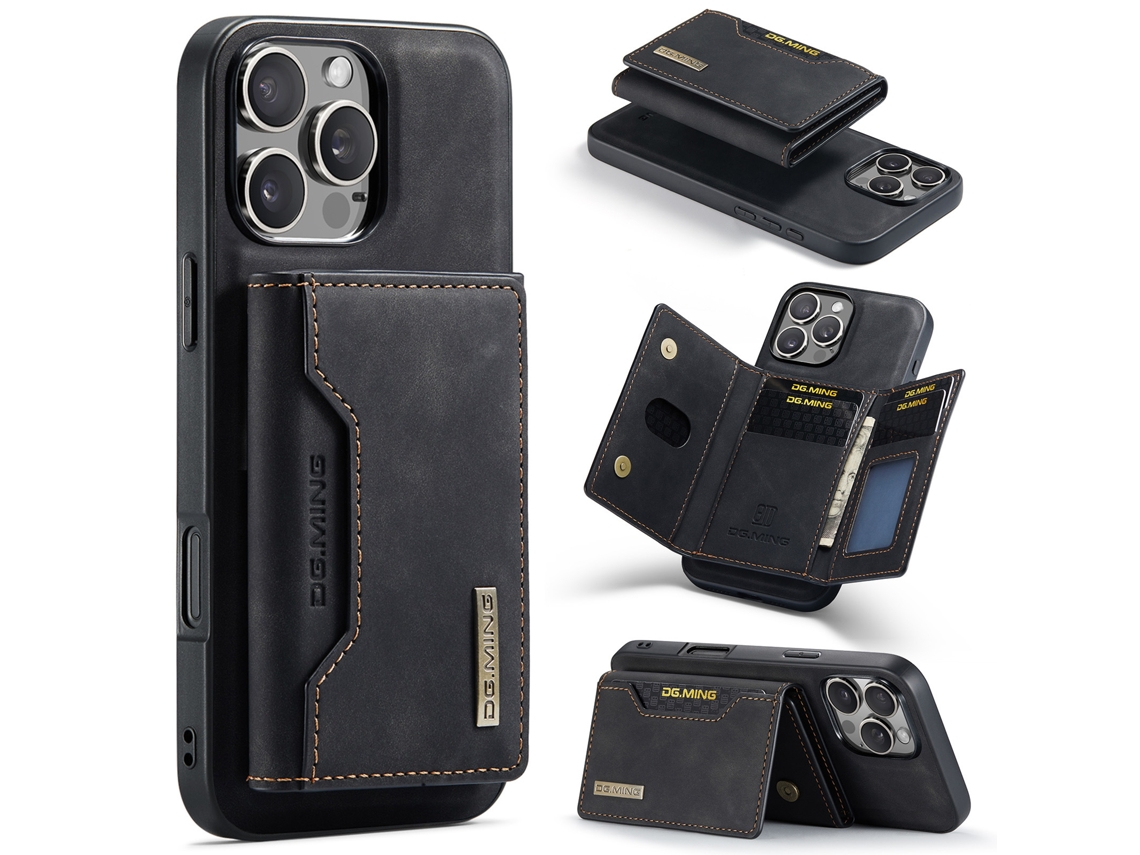 Capa Magnética Para Iphone Com Compartimento Para Cartão, Capa Magnética Bipartida Para Celular, Preta, Ip16 Pro_max.