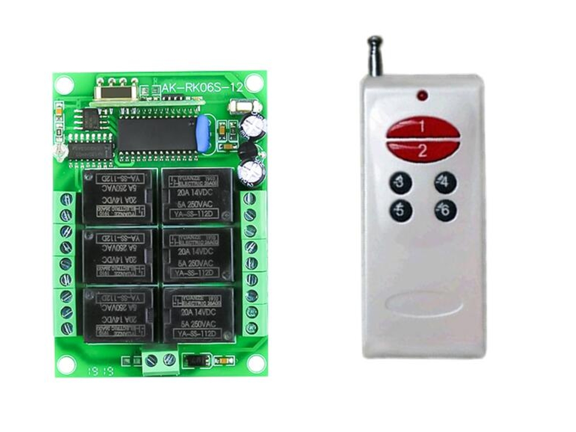 Controlador De Relé Sem Fio 433mhz (dc 12v, 6 Canais, Universal 10a)