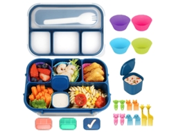 Lancheira infantil Gertiz Blue com 4 compartimentos, 1300ml, com garfo e copo para bolo