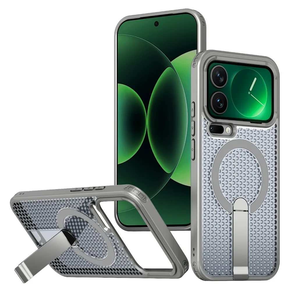 (cinza, Xiaomi 17) Capa Protetora Magnética Magsafe Com Suporte Oculto, Dissipação De Calor E Resistência A Impactos.