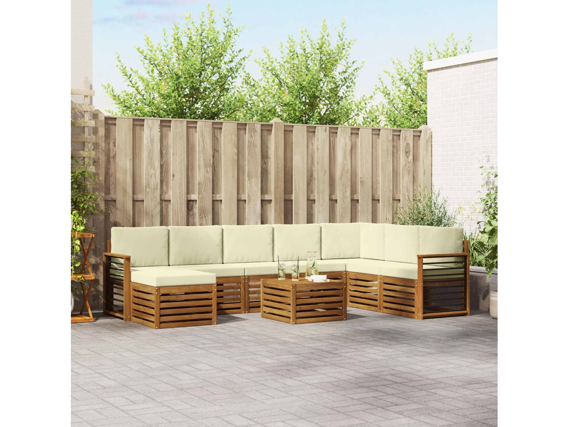 Vidaxl Conjunto De Sofás Para Exterior 9 Unid. Natural E Creme