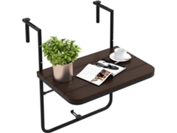 Mesa Suspensa Dobrável para Varanda Ajustável em Altura em 3 Níveis Corrimão 3-15 Cm Mesa Dobrável para Varanda Terraço COSTWAY