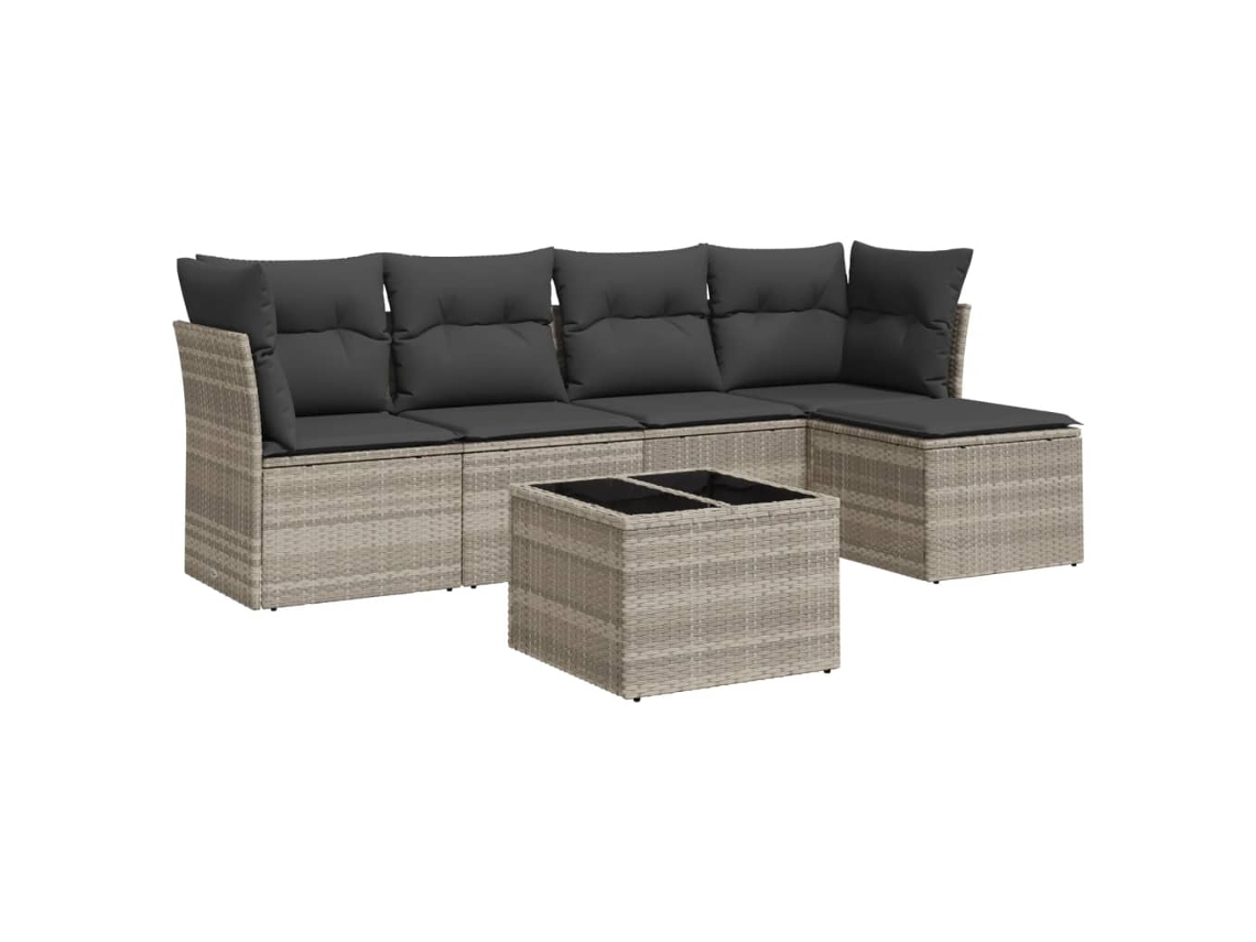 Conjunto de 6 Sofás Jardim com Almofadões Vime Pe Cinzento Claro MAISON EXCLUSIVE (80x200 cm)