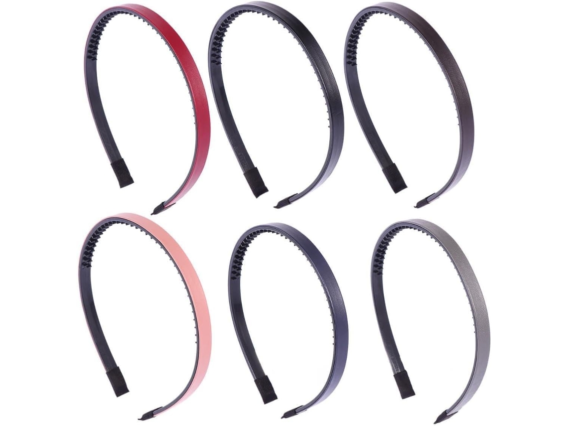 Conjunto de 6 elásticos de cabelo em couro PU para mulheres, acessórios longos e elegantes.