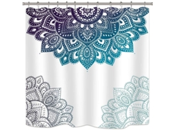 Cortina De Baño Mandala Henna Bohemio Tela Impermeable De Poliéster 182.88x182.88cm Patrón Floral Azul Degradado Con 12 Ganchos Plásticos