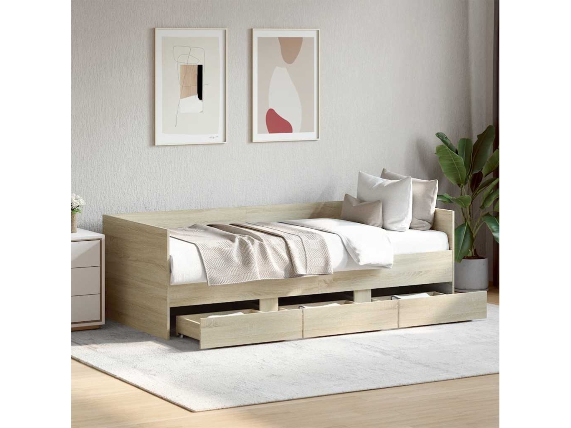 Vidaxl Sofá-cama Com Gavetas Sem Colchão 75x190 Cm Carvalho Sonoma