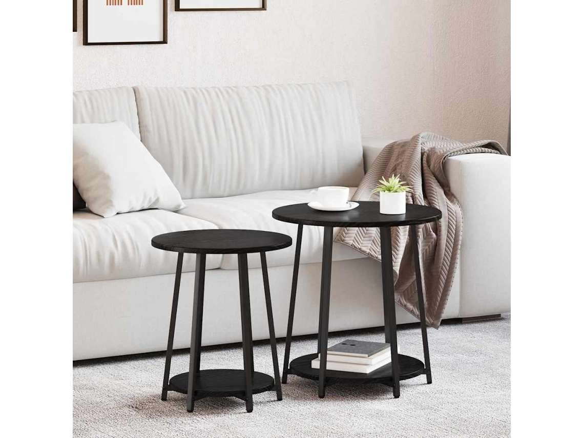 Vidaxl Conjunto De Mesas De Apoio Com Prateleira 2 Pcs Carvalho Preto