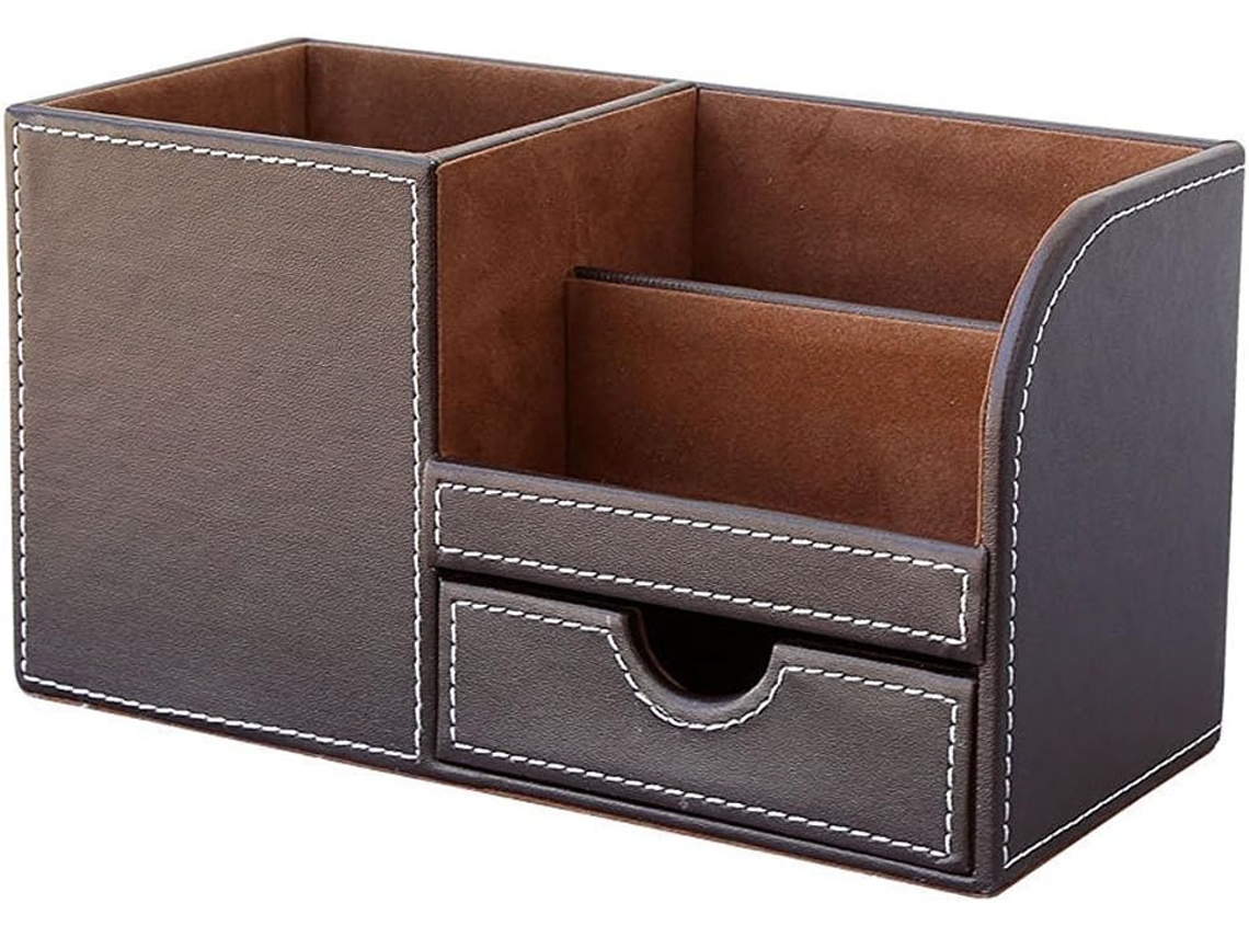 1 Unidade De Organizador De Mesa Multifuncional Em Couro Pu Para Artigos De Papelaria, Porta Canetas Gokoco