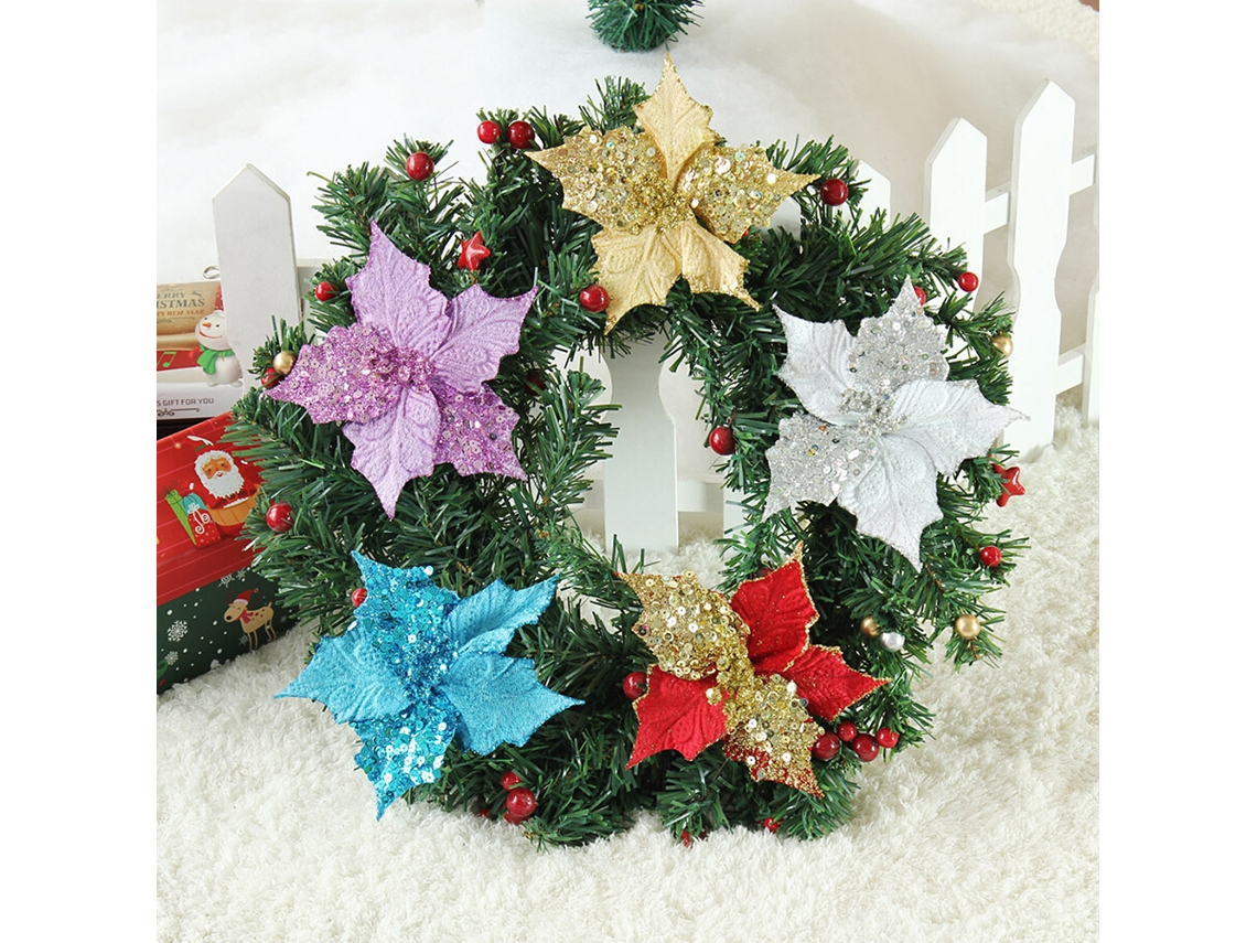 Laxiscreed Pack De 10 Poinsettias Douradas De 13cm Para Decoração Natalícia