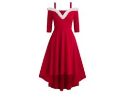 Roupa de Natal Vestido de Pelúcia de Manga Comprida com Decote em V L