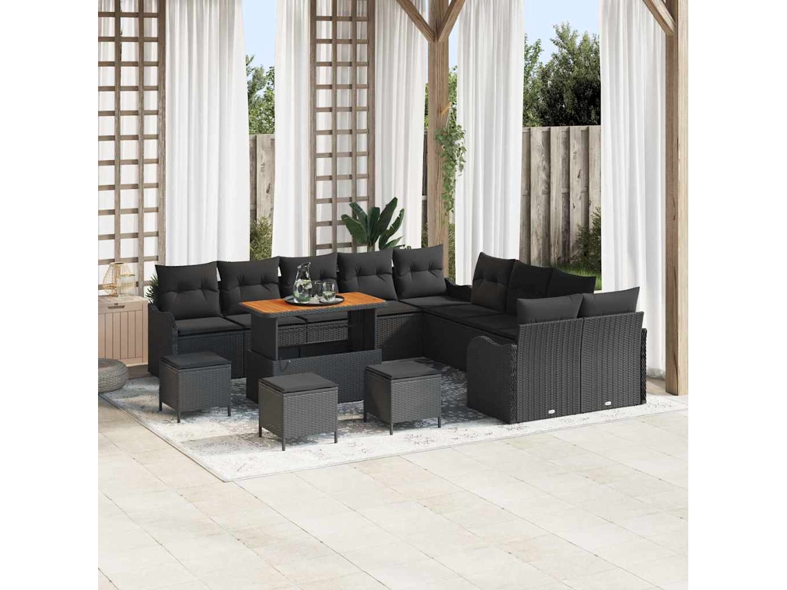 Vidaxl Conjunto De Sofá De Jardim 14 Unid. Preto Vime Pe