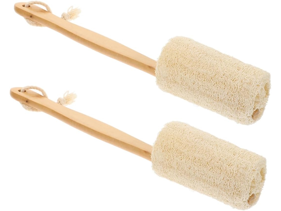 Escova De Bucha Vegetal Natural Healeved, 2 Peças, Com Cabo Esfoliante Para Corpo, Banho E Ducha