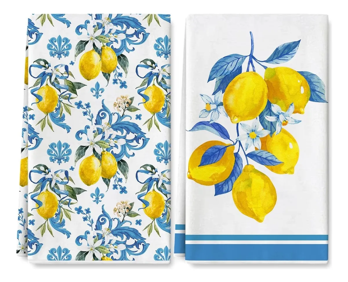 Peças De Pano De Prato De Limão 18 X 28 Polegadas, Azulvayotoy