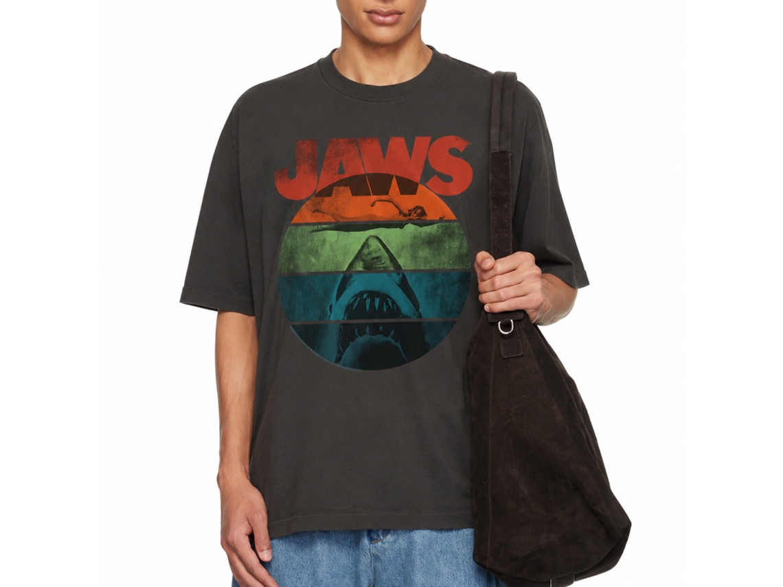 Rockinstone Jaws Movie Text Arch Solid Smoke Adult T-shirt Size:xl