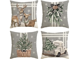 Almofadas Decorativas De Natal Com Estampa De Árvore De Natal, Rena, Caminhão E Listras Cinza, 45 X 45 Cm, Capa De Almofada De Inv Aquaforge