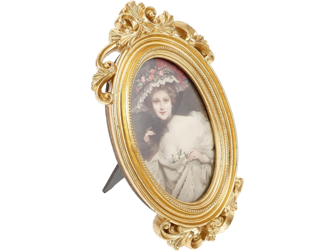 Porta Retratos Criativo Resina Dourada Cavalete Gancho Estilo Vintage Europeu Fácil Limpar Resistente GOKOCO