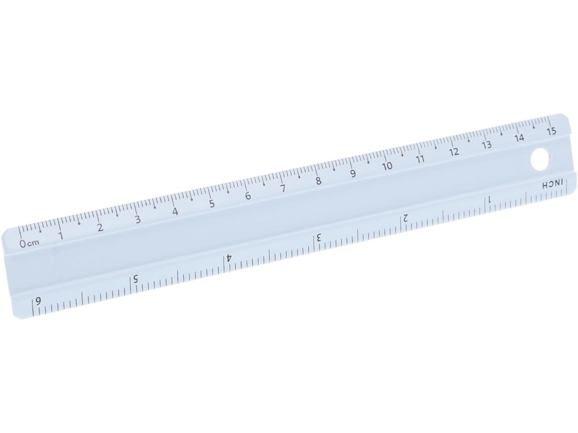 Régua de alumínio de 15 cm com escala nítida e marcador, ferramenta multifuncional adequada para estudantes e materiais.
