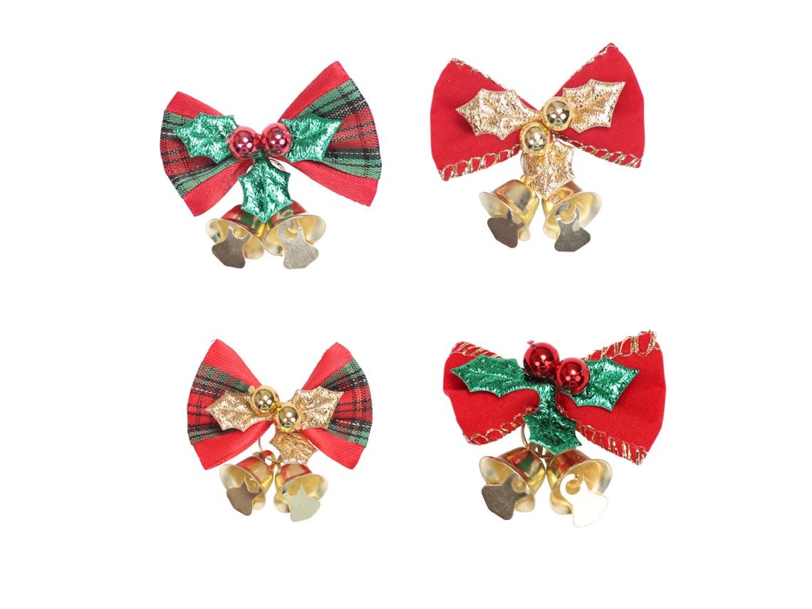 Conjunto De 4 Laços Com Sinos Para Decoração De Natal, Enfeite De Madeira Para Festas-aquaforge