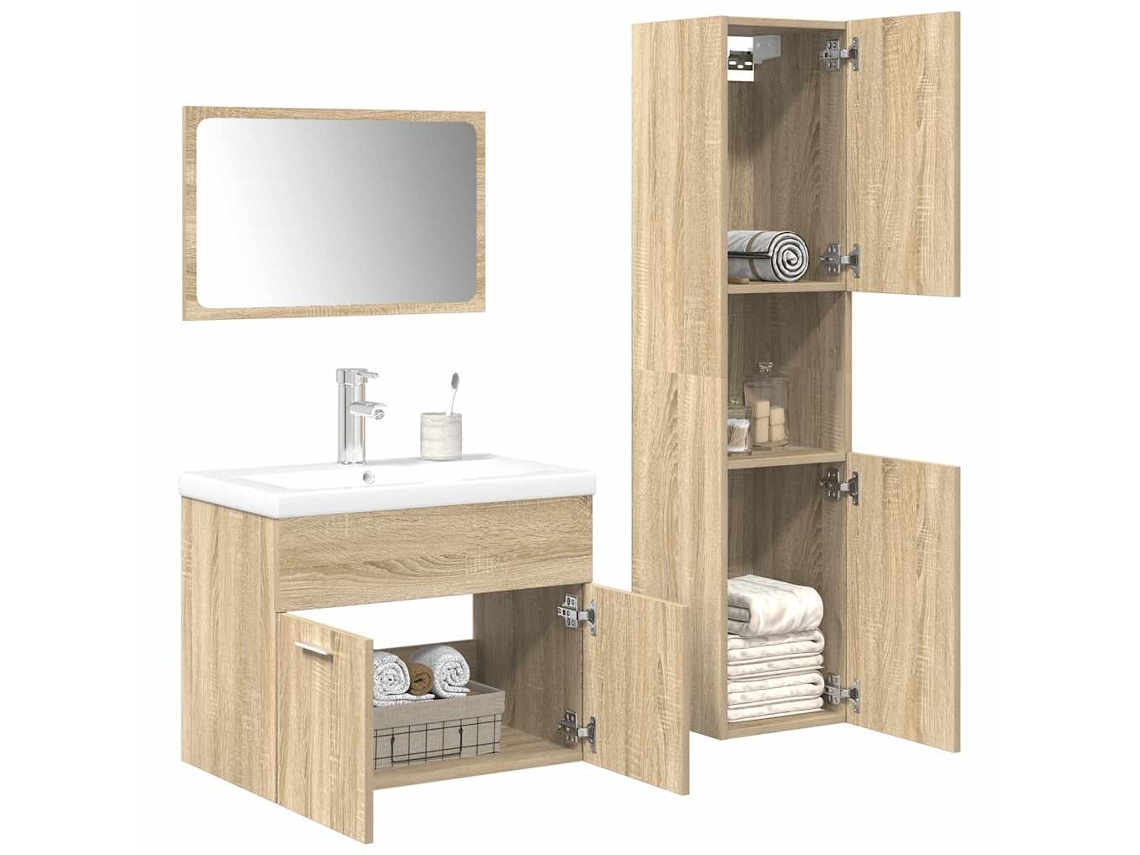 Vidaxl 4 Pcs Conj. Móveis Casa Banho Derivados Madeira Carvalho Sonoma