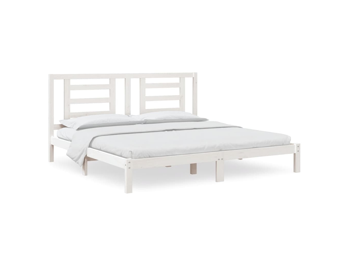 Cama Sem Colchão Madeira de Pinho Maciça Branco MAISON EXCLUSIVE (200x200 cm)