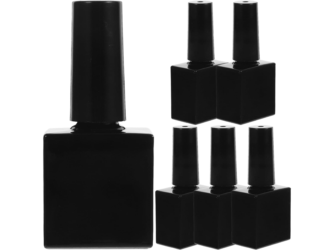 Conjunto de 6 frascos de vidro preto recarregáveis de 10ml para esmalte, incluindo pincel.