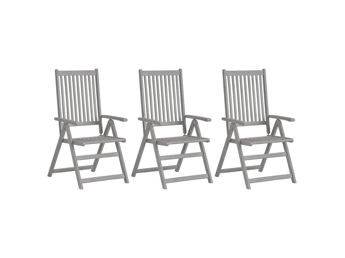 Vidaxl Cadeiras De Jardim Reclináveis 3 Pcs Acácia Maciça Cinzento