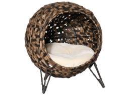 Casa de rattan com almofada lugar dormir gatos caverna com pés elevados Ø52x58cm marrom