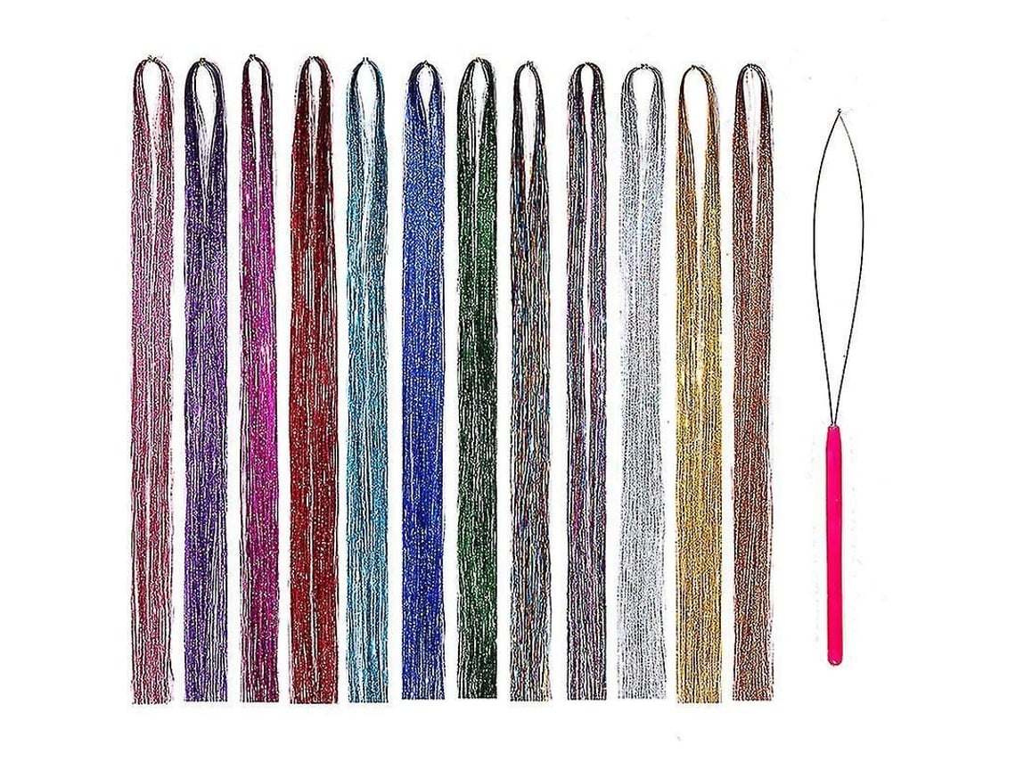 Kit De Fios De Cabelo Com Ferramenta, 47 Polegadas, 12 Cores, Fios Para Cabelo De Fada, Extensões De Cabelo