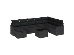 Conjunto 9 Conjunto De Sofá De Jardim Vidaxl Preto Vime Pe (55 X 55 X 37 Cm)