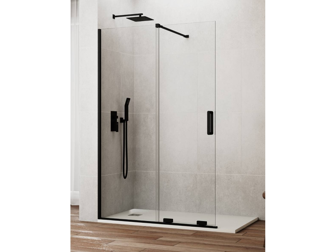 Divisória De Duche Frontal 1+1 Cirene (kenna) Walk-in 180 Cm Perfil Preto
