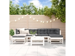 Vidaxl 7pcs Conjunto Lounge Jardim C/ Almofadões Madeira Maciça Branco