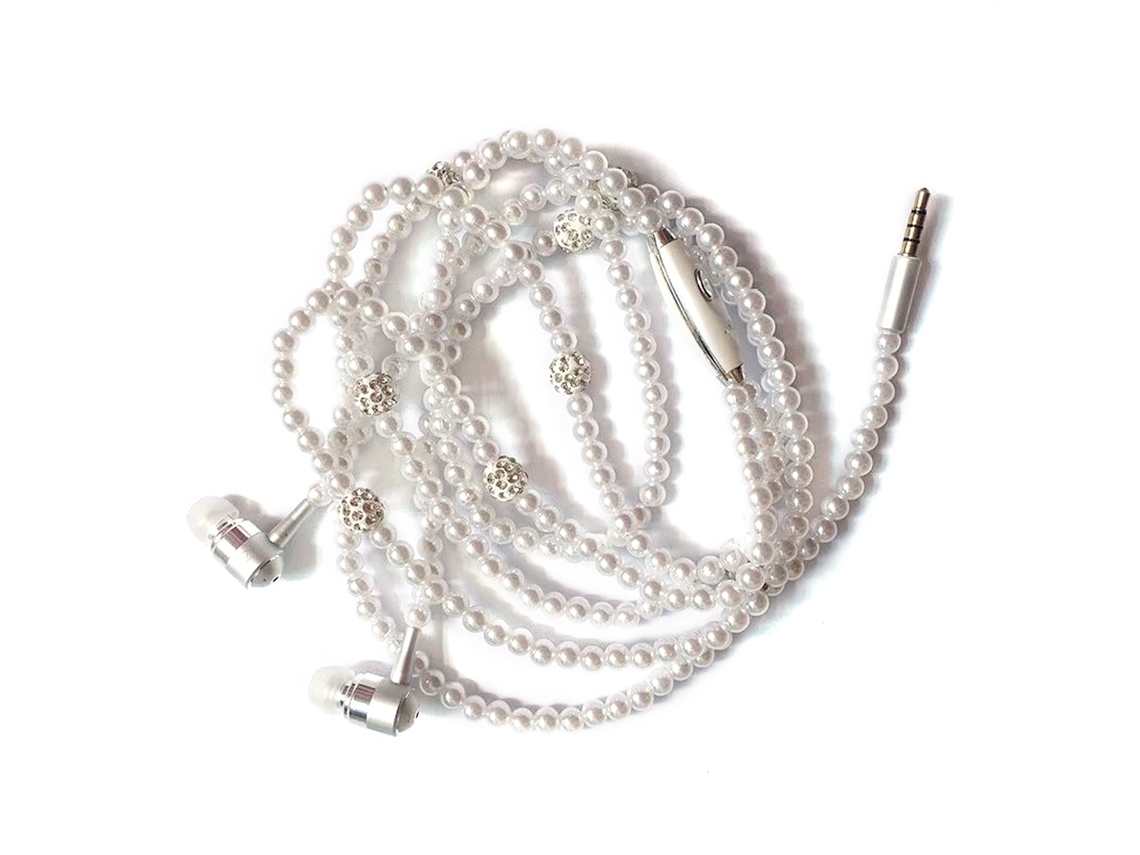 Collar de perlas, auriculares estéreo con micrófono, cable intrauditivo de 3,5 mm para móviles, mujer | S/MARCA