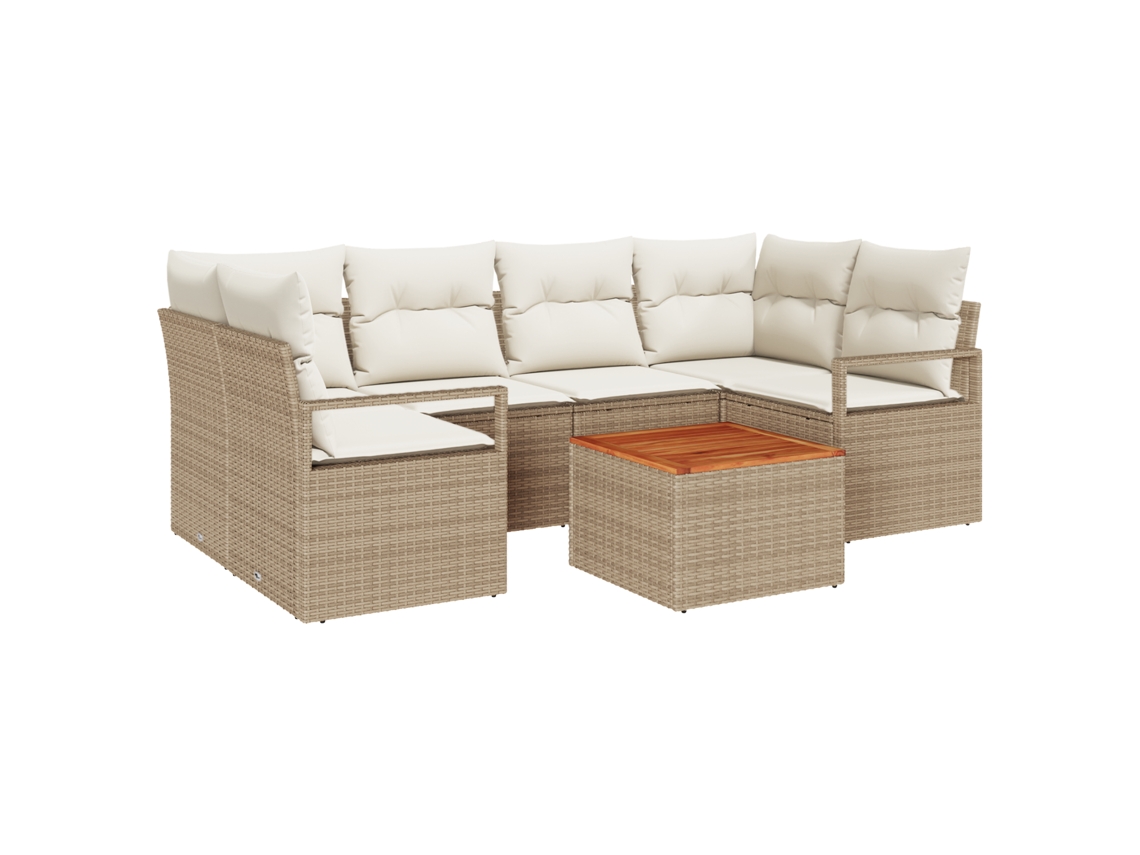 Conjunto 7 Conjunto De Sofá De Jardim Vidaxl Bege Vime Pe (55 X 55 X 37 Cm)