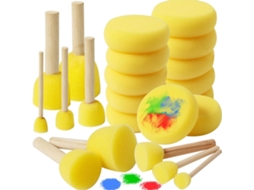 Conjunto De Pincéis De Espuma Com Cabo De Madeira Redondo Para Arte Infantil 5pcs Amarelo Hm22